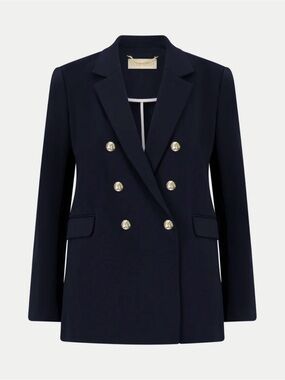 Tailored Double-Breasted Navy Blazer with Gold Buttons